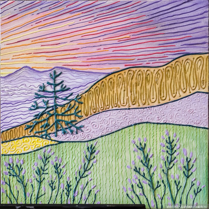 Фрагмент картины "Триптих Закат". Фактурная картина. Холст. Акрил.