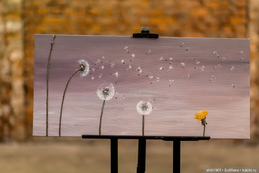 "Одуванчики". Фактурная картина. Холст. Акрил.