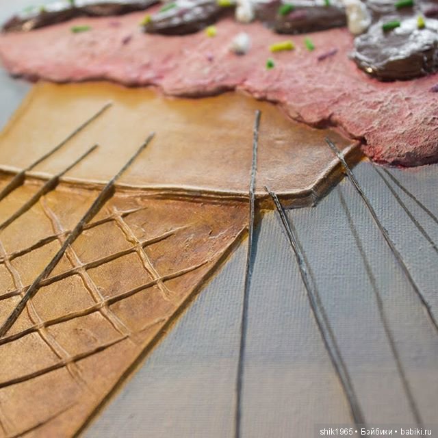 Фрагмент картины "Морожено". Фактурная картина. Холст. Акрил.