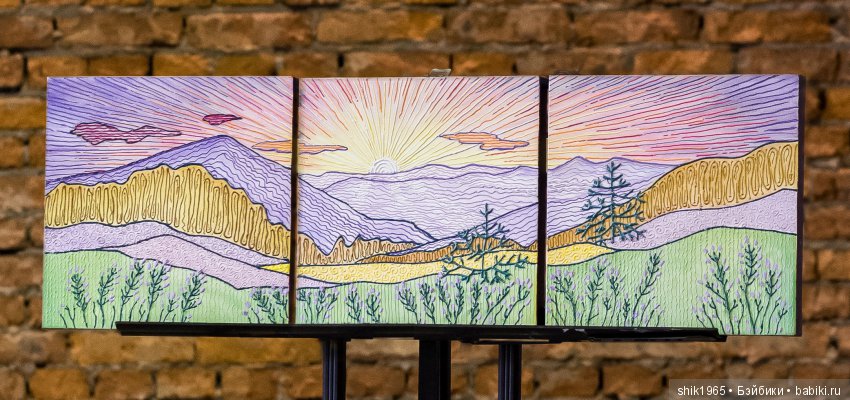 "Триптих Закат". Фактурная картина. Холст. Акрил.