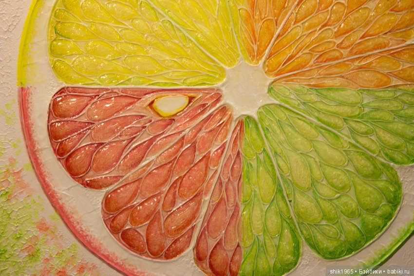 Фрагмент картины "Цитрус-микс". Фактурная картина. Холст. Акрил.