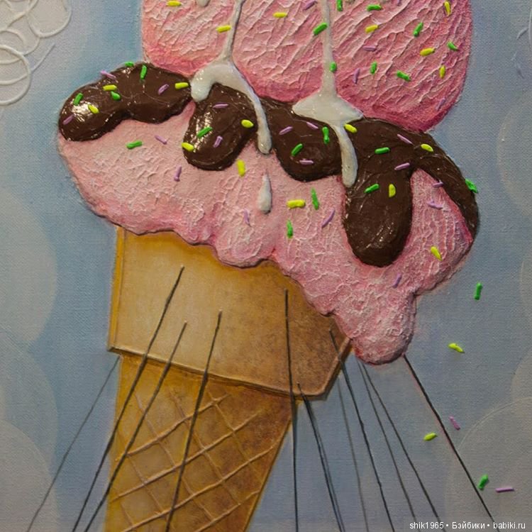 Фрагмент картины "Морожено". Фактурная картина. Холст. Акрил.