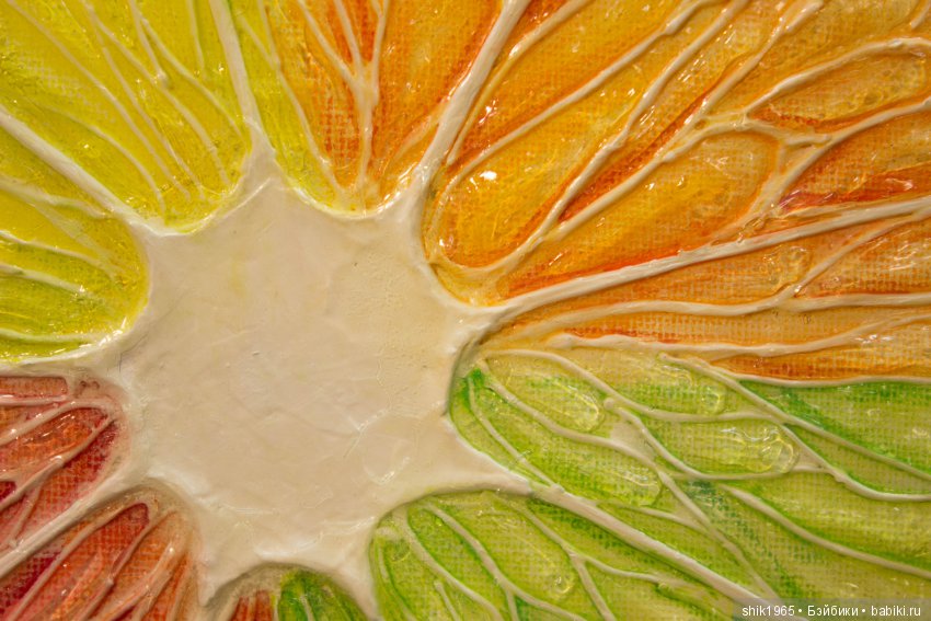 Фрагмент картины "Цитрус-микс". Фактурная картина. Холст. Акрил.