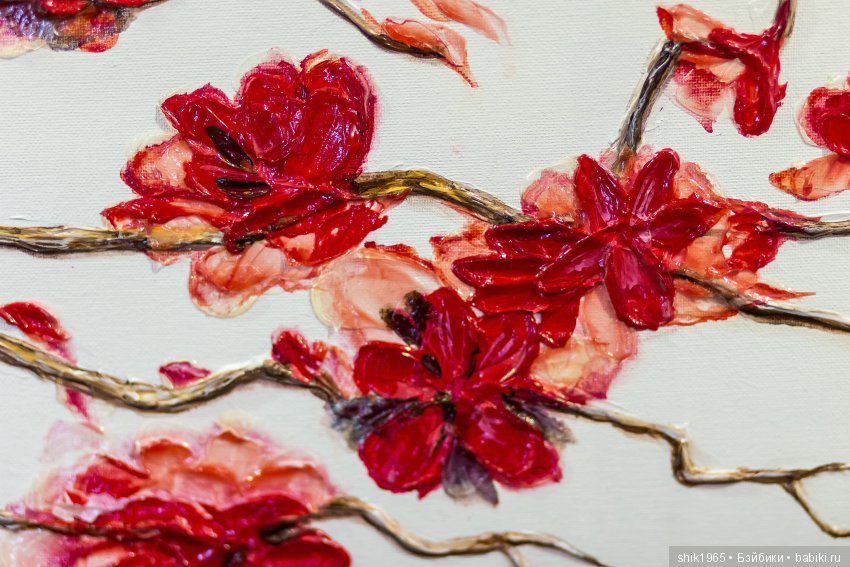 Фрагмент картины "Магнолия". Фактурная картина. Холст. Акрил.