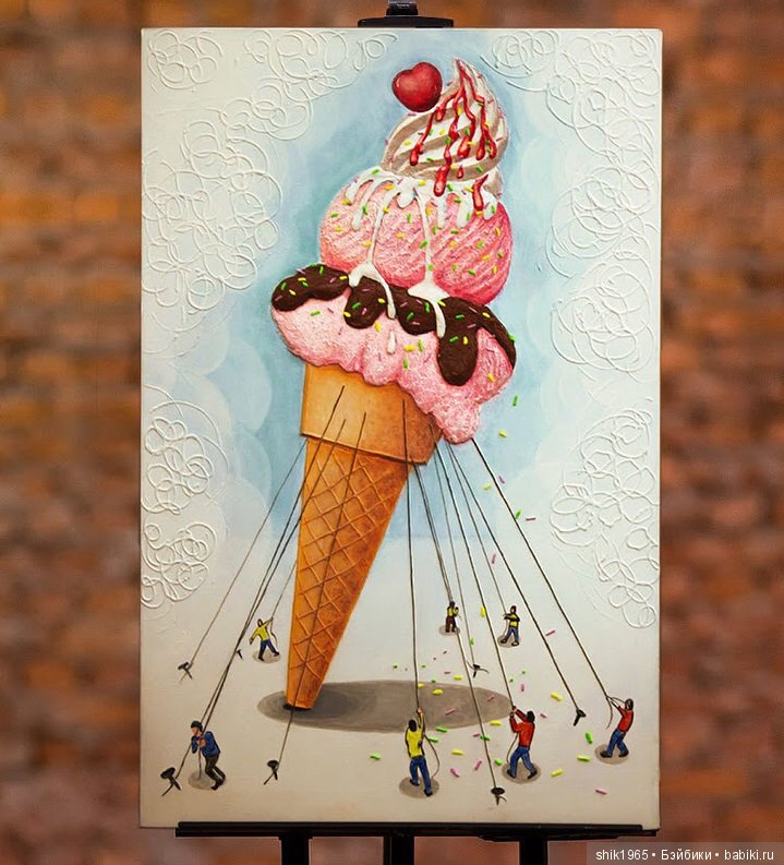 Фрагмент картины "Морожено". Фактурная картина. Холст. Акрил.