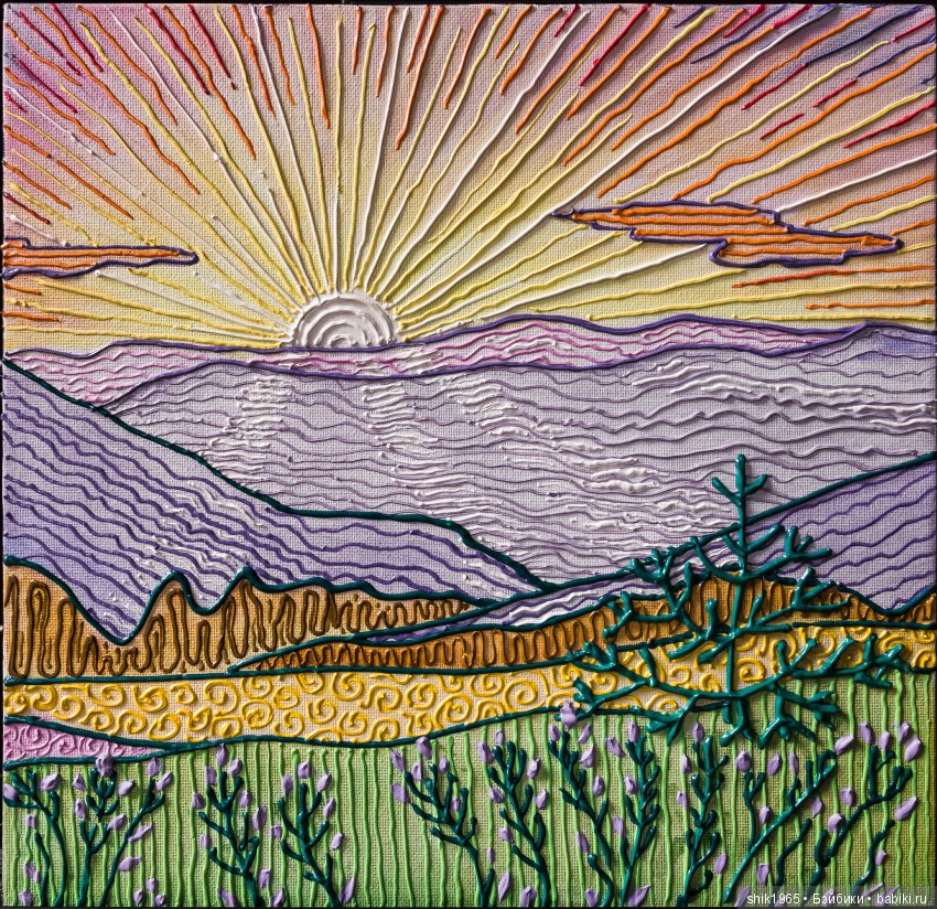 Фрагмент картины "Триптих Закат". Фактурная картина. Холст. Акрил.