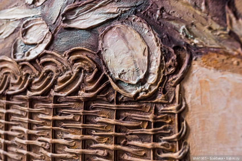 Фрагмент картины "Корзина с тюльпанами". Фактурная картина. Холст. Акрил.