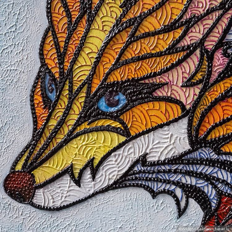 Фрагмент картины "Лис". Фактурная картина. Холст. Акрил.