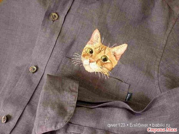 Вышивка гладью. Карманные котики от Хироко Кубота (Hiroko Kubota) (Япония) (фото 6)