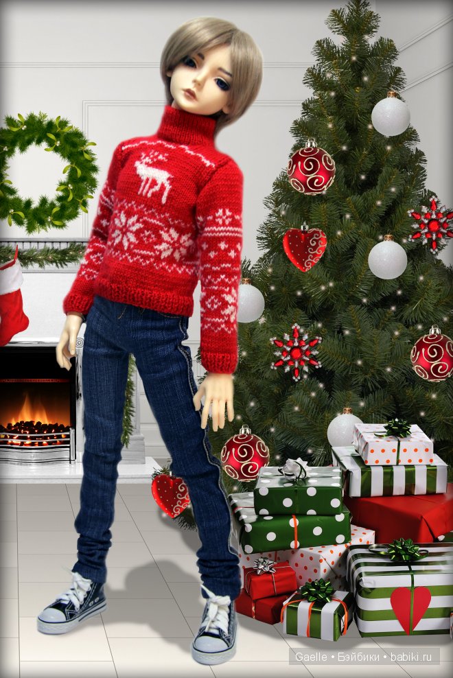 Новогодний свитер для куклы БЖД