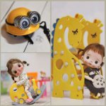 Горка-жираф, качалка-слоник, шлем Миньон для ob11