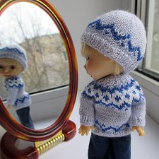 Свитер и шапочка для ребенка 14-16 см в стиле лапопейса.