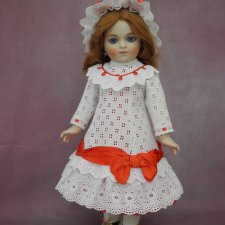 Хлопковое платье и шляпка для куклы 55 см