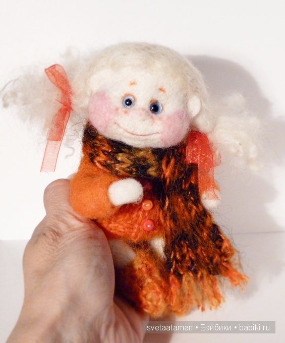 Авторская кукла из шерсти Снежка и Мурчик
