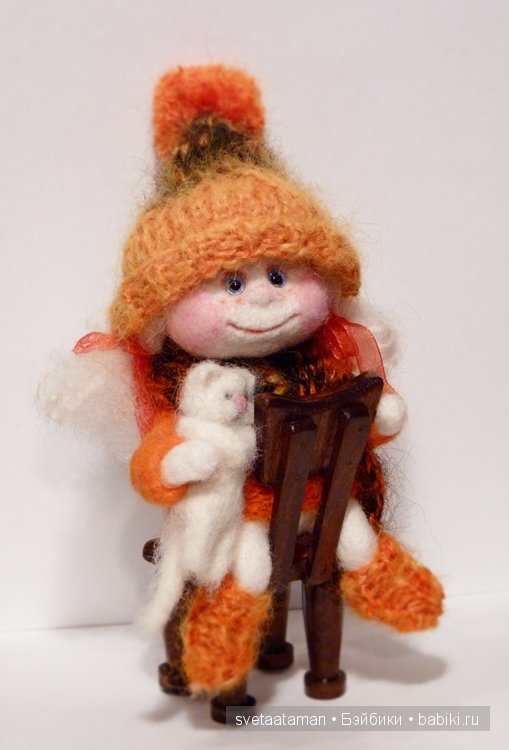 Авторская кукла из шерсти Снежка и Мурчик (фото 2)