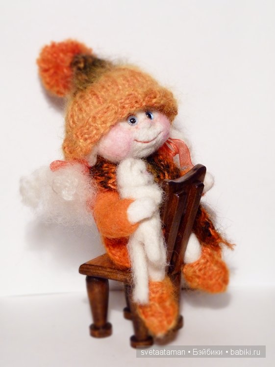 Авторская кукла из шерсти Снежка и Мурчик (фото 8)