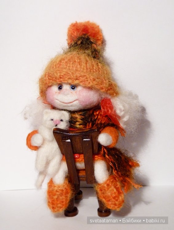 Авторская кукла из шерсти Снежка и Мурчик (фото 7)