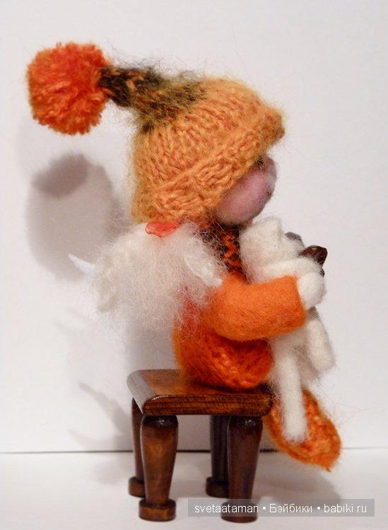 Авторская кукла из шерсти Снежка и Мурчик (фото 4)