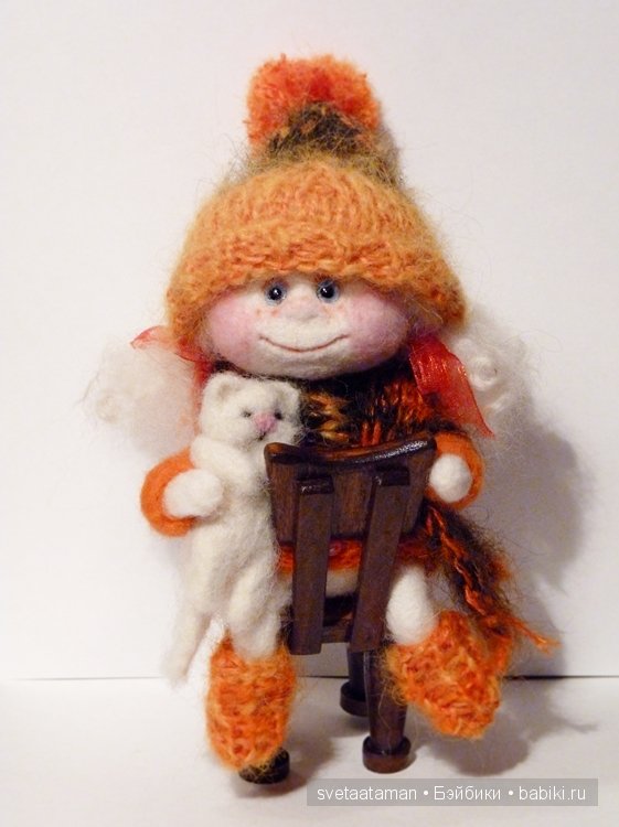 Авторская кукла из шерсти Снежка и Мурчик (фото 6)