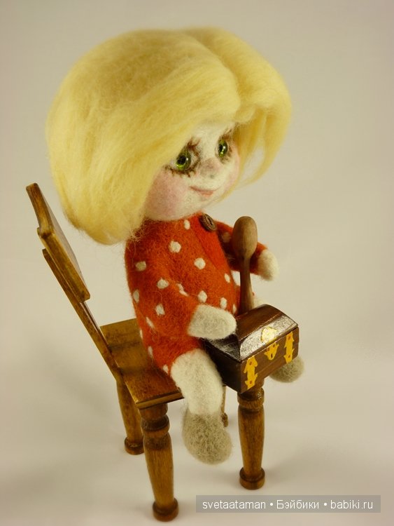 Кузенька и маленькая Рыжулька, валянная кукла из шерсти (фото 2)