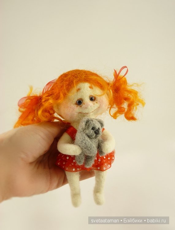 Кузенька и маленькая Рыжулька, валянная кукла из шерсти