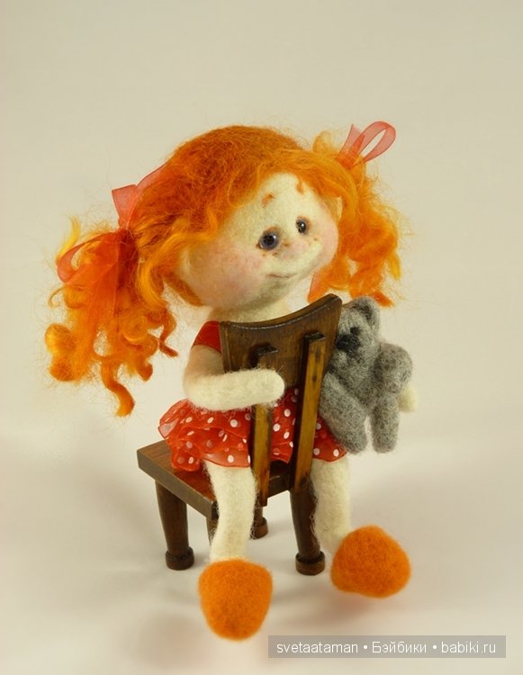 Кузенька и маленькая Рыжулька, валянная кукла из шерсти (фото 9)