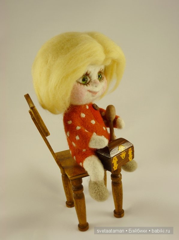 Кузенька и маленькая Рыжулька, валянная кукла из шерсти (фото 3)