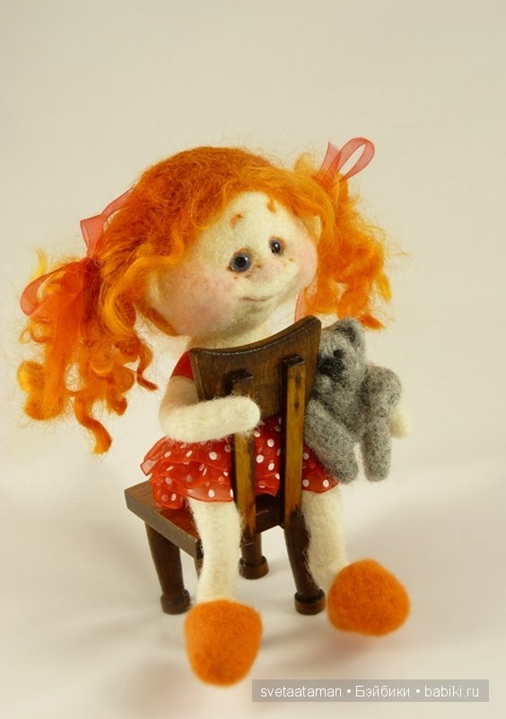 Кузенька и маленькая Рыжулька, валянная кукла из шерсти (фото 8)