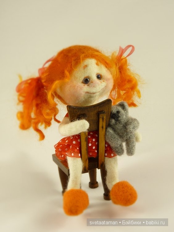Кузенька и маленькая Рыжулька, валянная кукла из шерсти