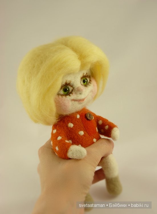 Кузенька и маленькая Рыжулька, валянная кукла из шерсти (фото 5)