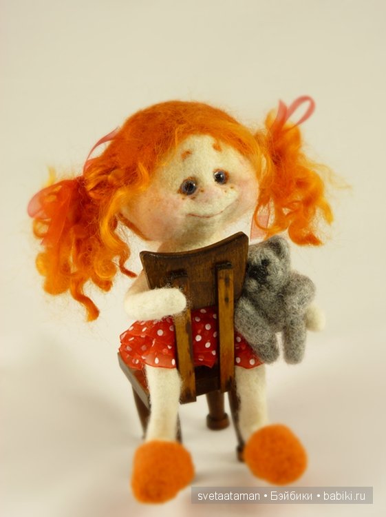 Кузенька и маленькая Рыжулька, валянная кукла из шерсти (фото 10)