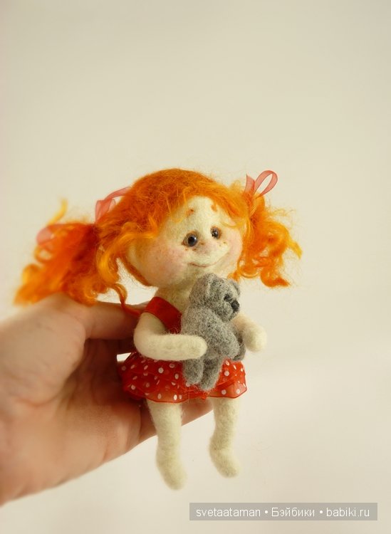 Кузенька и маленькая Рыжулька, валянная кукла из шерсти