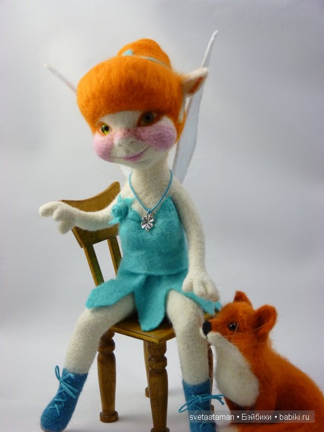 Эльфиечка и лисёнок, валянная кукла из шерсти (фото 3)
