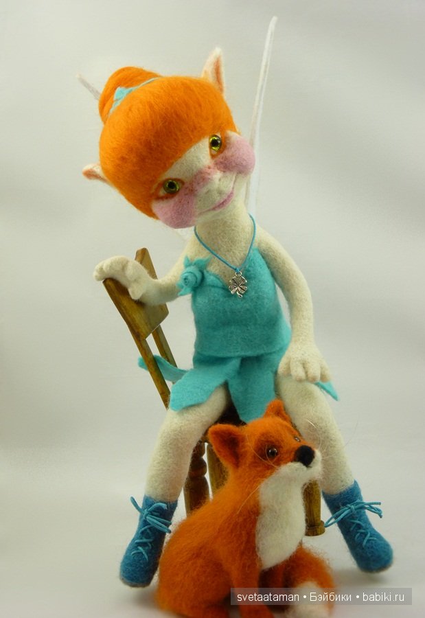 Эльфиечка и лисёнок, валянная кукла из шерсти (фото 7)