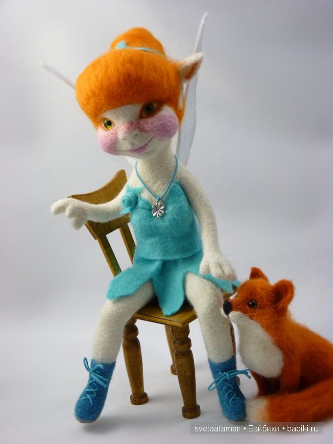 Эльфиечка и лисёнок, валянная кукла из шерсти (фото 5)