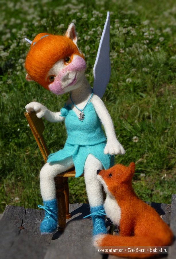 Эльфиечка и лисёнок, валянная кукла из шерсти (фото 10)