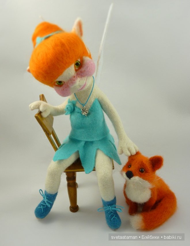 Эльфиечка и лисёнок, валянная кукла из шерсти (фото 4)