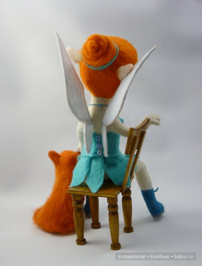 Эльфиечка и лисёнок, валянная кукла из шерсти (фото 6)