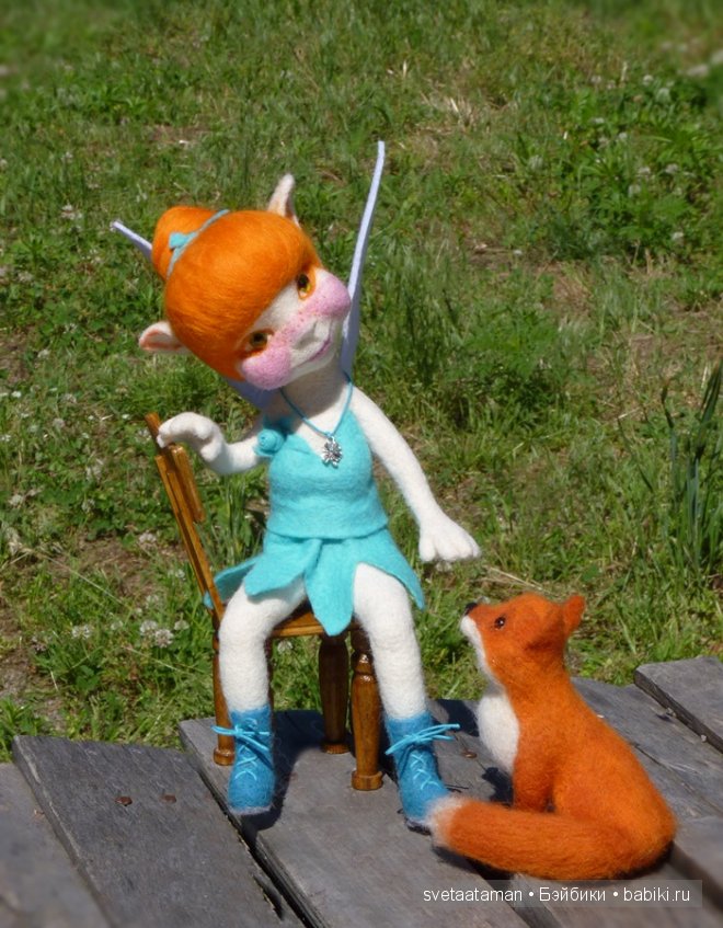 Эльфиечка и лисёнок, валянная кукла из шерсти (фото 2)