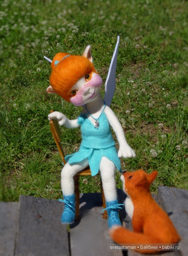 Эльфиечка и лисёнок, валянная кукла из шерсти (фото 8)