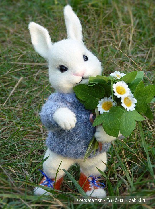 Зайчонок, осенний лес и ромашки. Валяние из шерсти