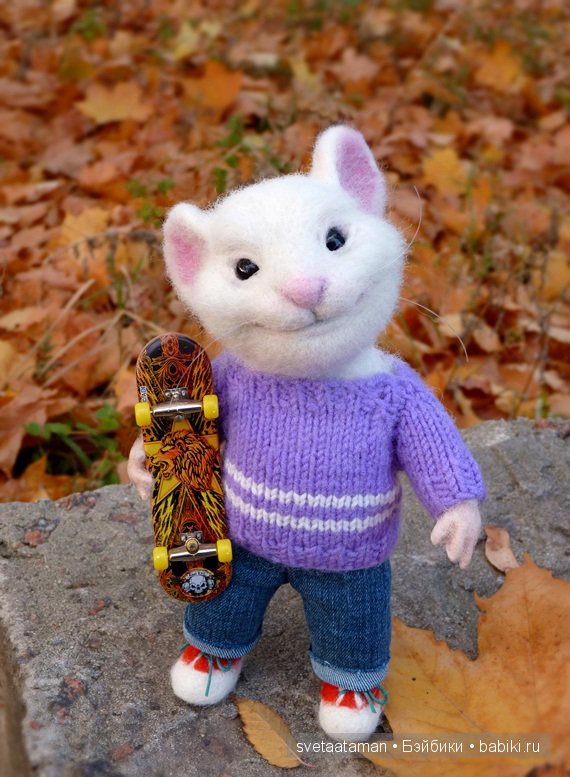 Мышонок со скейтом. Игрушка валянием ручной работы (фото 10)