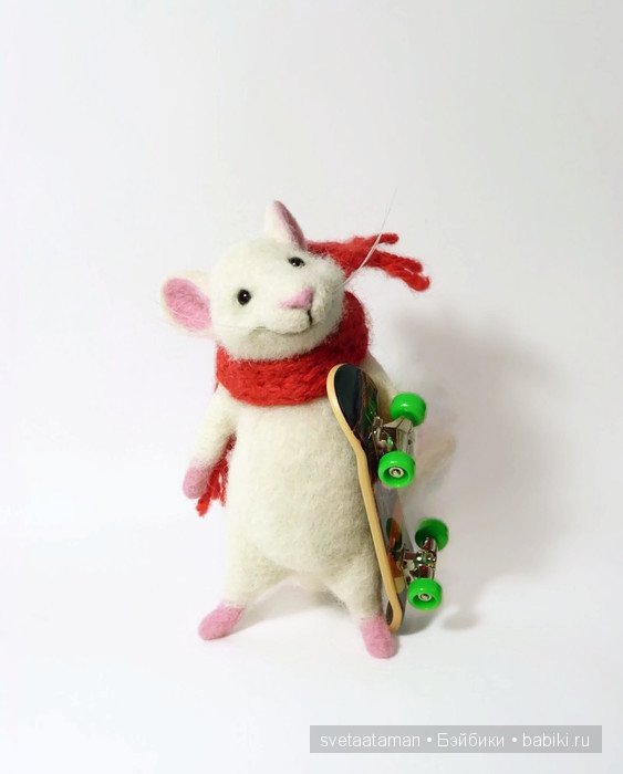 Авторская игрушка валянием из шерсти. Мышонок - велосипедист (фото 6)