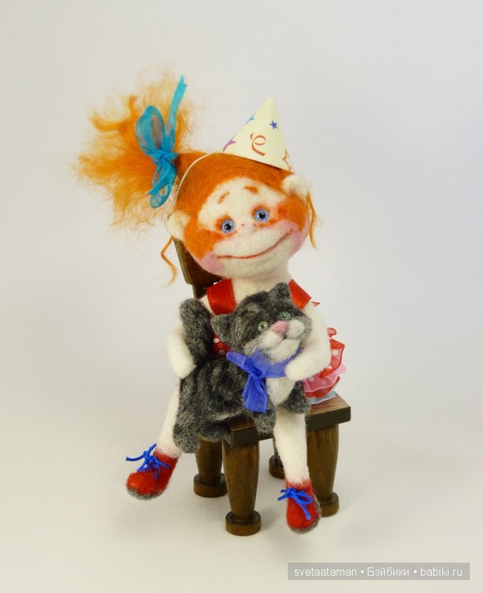 Рыженькая клоунесса, валяние куклы из шерсти