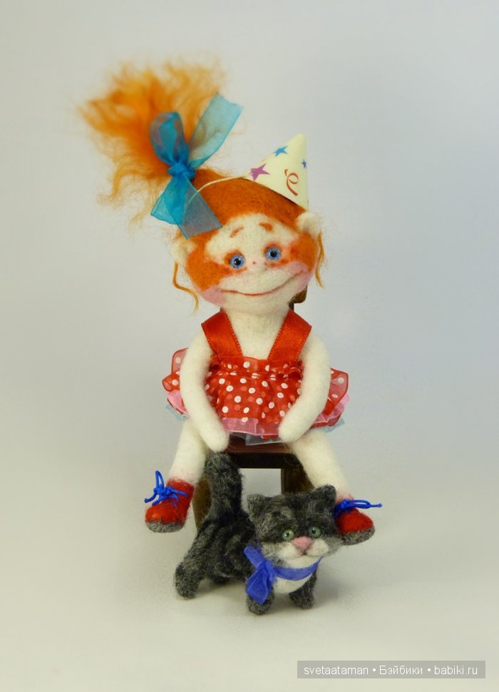 Рыженькая клоунесса, валяние куклы из шерсти
