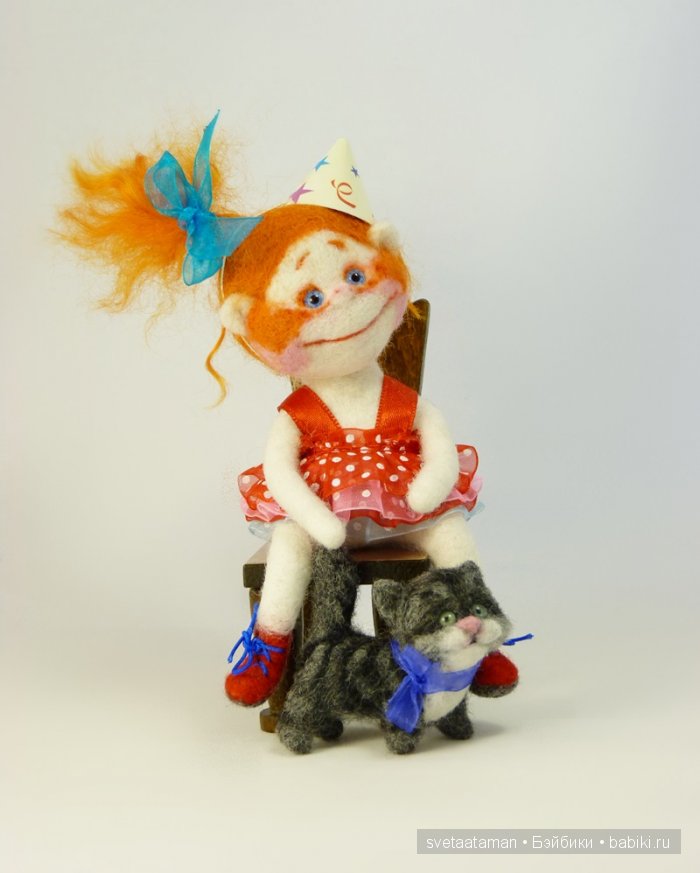 Рыженькая клоунесса, валяние куклы из шерсти