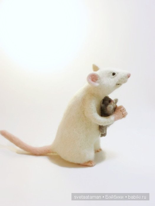 Мышка с котёнком и лисёночек. Игрушки валянием из шерсти (фото 7)