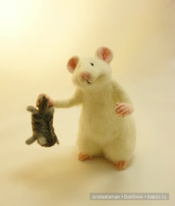 Мышка с котёнком и лисёночек. Игрушки валянием из шерсти (фото 4)