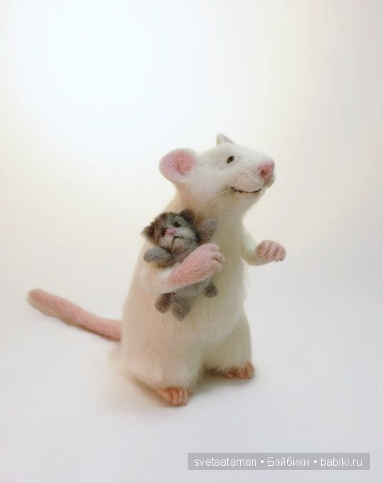 Мышка с котёнком и лисёночек. Игрушки валянием из шерсти (фото 6)