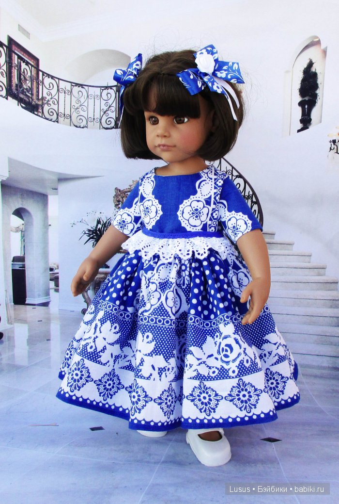 Платье "Гжель" для кукол Готц | Бэйбики Платье "Гжель" для кукол Готц